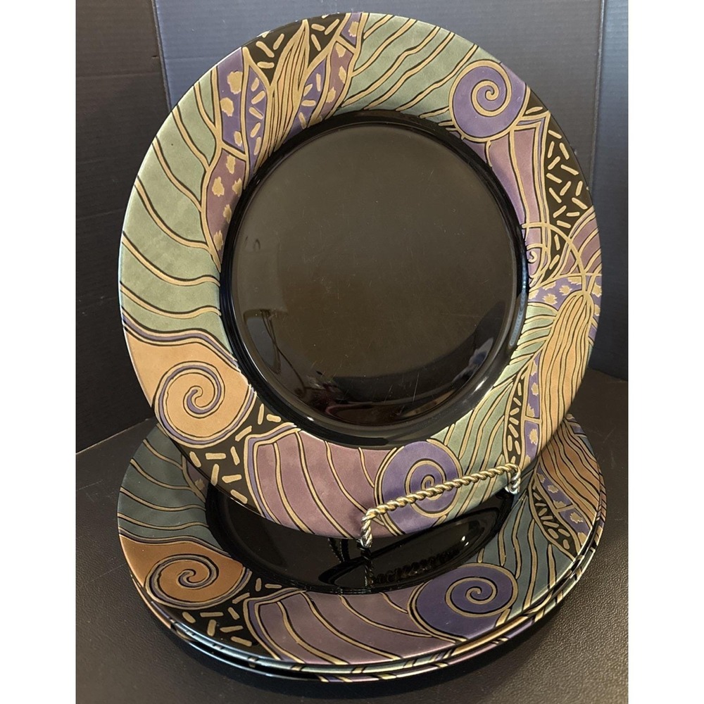 Arcoroc France Tampico Dinner Plate Black Glass 11 Inch Set Of 4 Vintage 90s Art